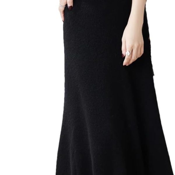 Women Autumn and Winter Merino Wool Sweater Knitted Mid-Length Skirt A-Line Half Knee Skirt