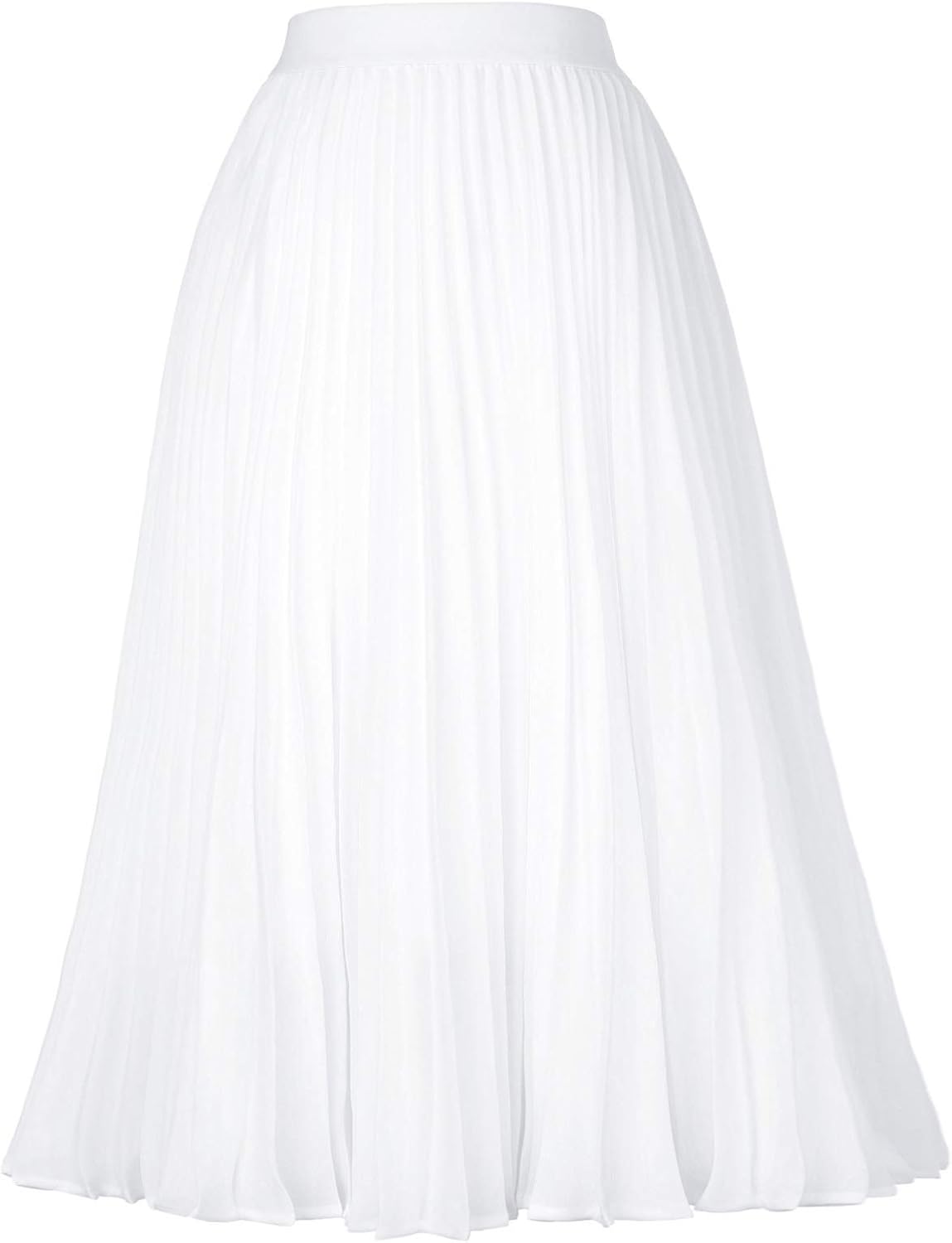 Women High Elastic Waist Pleated Chiffon Skirt Midi Swing A-line Skirts
