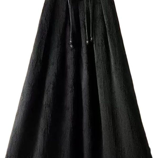 Women Solid Pleated Half Skirt Chinese Style High Waisted Skirt Medium Long A Skirt