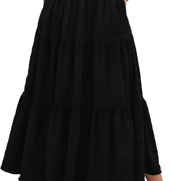 Women Summer Casual Elegant Smock Layered Tiered Maxi Skirt High Waisted A Line Flowy Long Skirts with Pockets