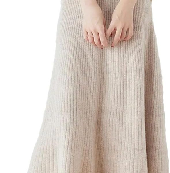 Women Wool Half Skirts Mid Length High Waisted Swing Skirt A-Line Knitted Umbrella Sweater Skirt