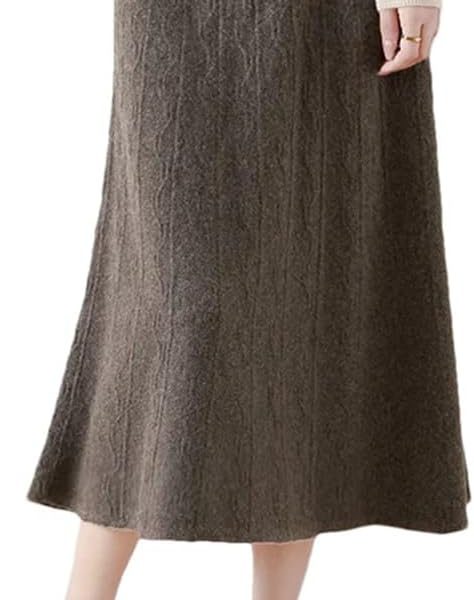 Women Winter Half Skirt Wool Water Ripple High Waist Over Knee Thick Knitted Mid Length Skirt