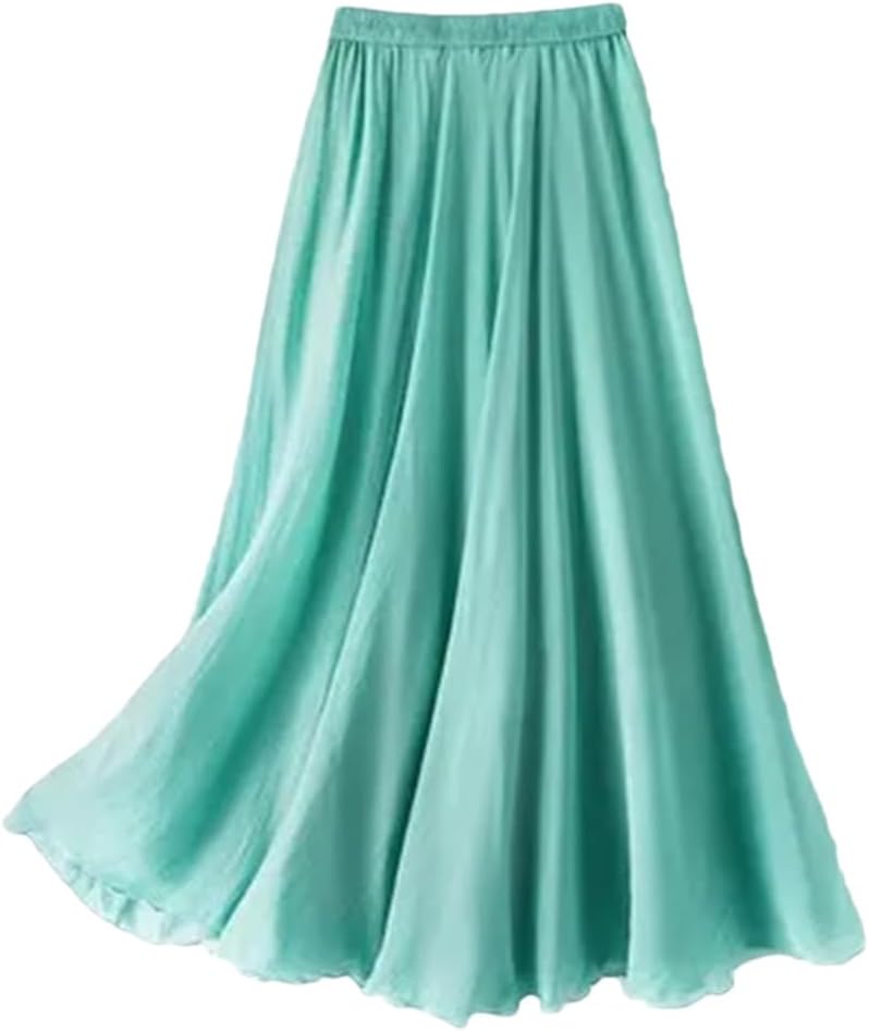 Women silk three-layer skirt, solid color, fairy-like full skirt