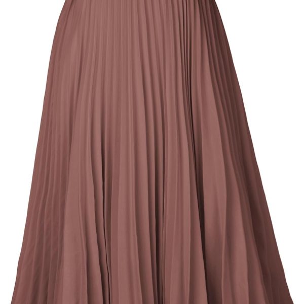 Women High Elastic Waist Pleated Chiffon Skirt Midi Swing A-line Skirts