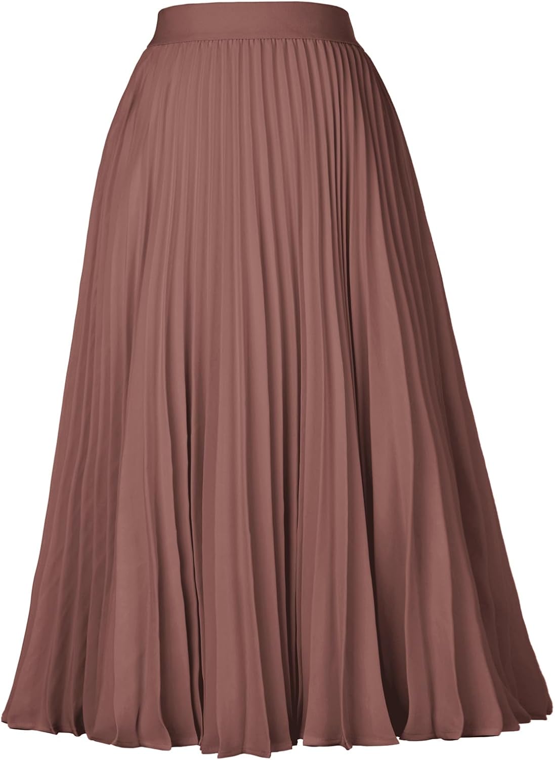 Women High Elastic Waist Pleated Chiffon Skirt Midi Swing A-line Skirts