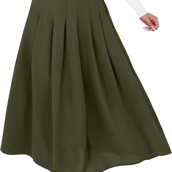 Women A-Line Pleated High Waist Maxi Skirt Full Ankle Length Flowy Swing Elegant Dressy Casual Work Long Skirts