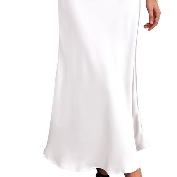 Women Long Satin Summer Fall Skirt Silk Elegant High Waist Cocktail Party Wedding Flared A-Line Midi Skirts