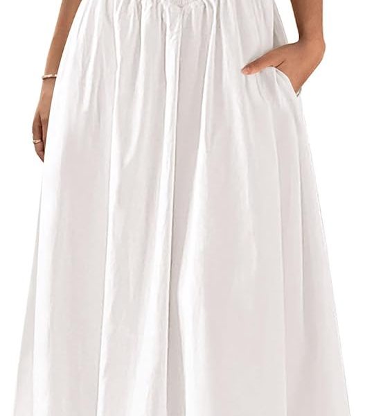 Women Smocked Maxi Dresses  Summer Beach Sundress Casual Spaghetti Strap Swing A Line Long Flowy Dress