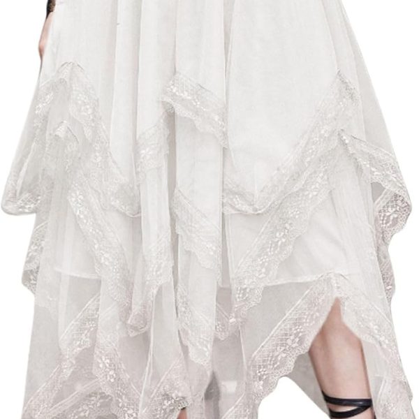 Women Asymmetrical Tulle Skirts Elastic High Waist Ruffle Tiered Mesh Long Skirt