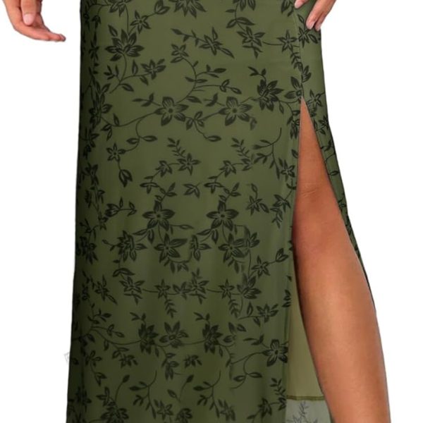 Women Mesh Slit Split Long Skirts High Waisted Sexy Summer Maxi Skirts