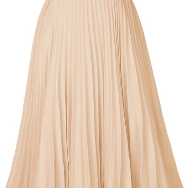 Women High Elastic Waist Pleated Chiffon Skirt Midi Swing A-line Skirts