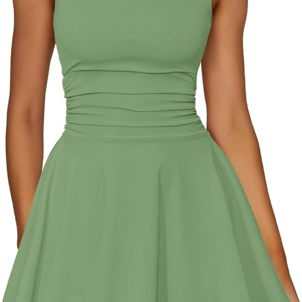 Women Ruffle Hem Boat Neck Mini Dress Sleeveless Ruched Corset Short Party Dresses
