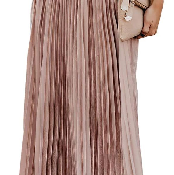 Women High Waist Flowy Pleated Chiffon Maxi Skirt