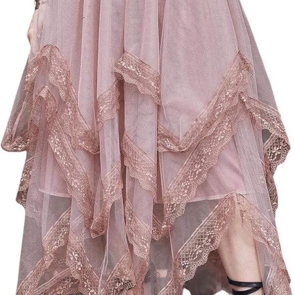Women Asymmetrical Tulle Skirts Elastic High Waist Ruffle Tiered Mesh Long Skirt