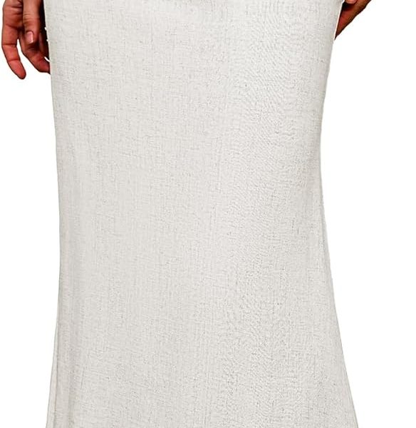 Linen Flared Maxi Skirt with Back Slit - Elastic Waist Drawstring Long Flowy Ankle-Length Skirt