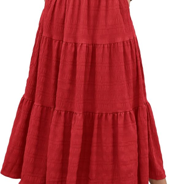 Women Summer Casual Elegant Smock Layered Tiered Maxi Skirt High Waisted A Line Flowy Long Skirts with Pockets