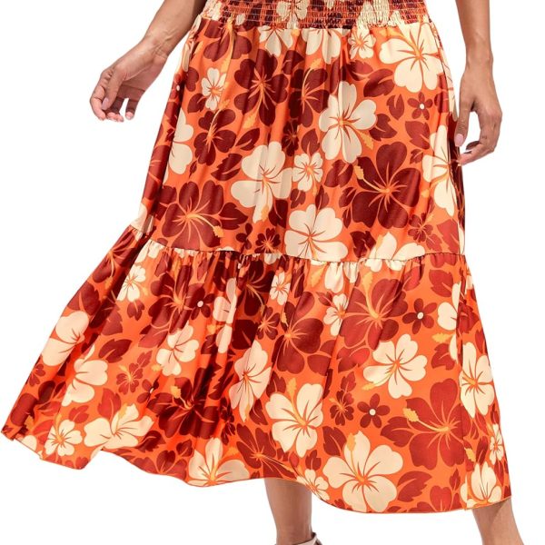 Women Novelty Maxi Skirts with Pockets Midi Elastic Waist A-Line Flowy Skirts Patterns for Daily Office Party