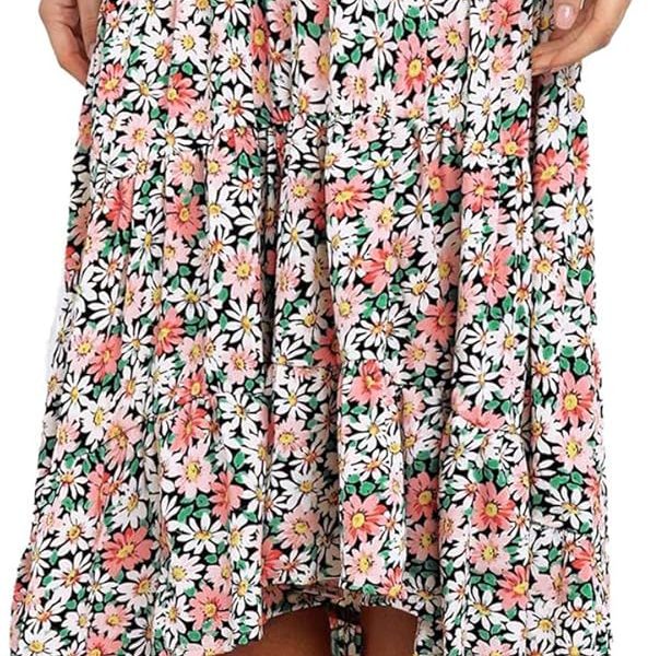 Women Long Skirts Boho Floral Elastic High Waist Asymmetrical Hem Midi Skirt