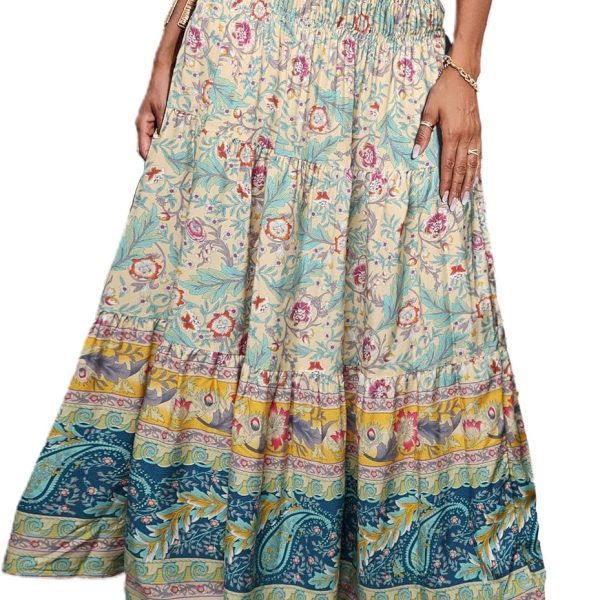 Summer Maxi Skirts for Women  Fashion Boho Long Skirt Trendy Floral High Waist A Line Beach Skirt Vacation Outfit