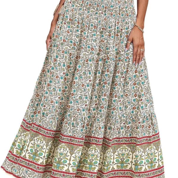 Summer Maxi Skirts for Women  Fashion Boho Long Skirt Trendy Floral High Waist A Line Beach Skirt Vacation Outfit